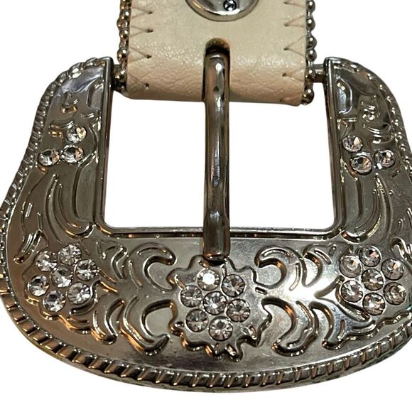BHW Vintage Women’s White Leather Blue/Silver Rhinestone Studded Western/Cowgirl - Picture 4 of 12